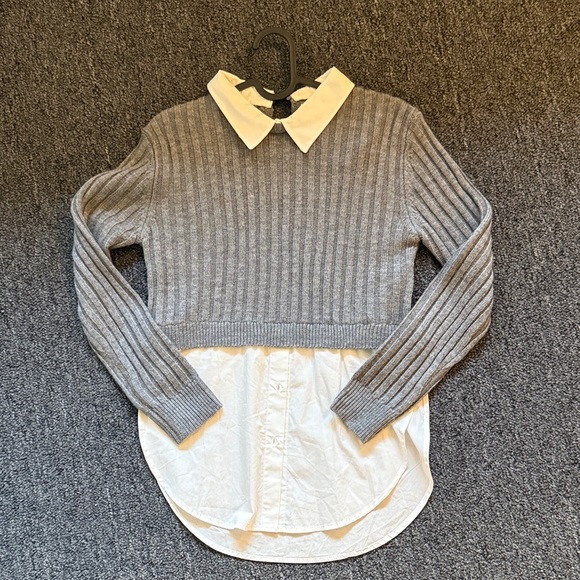 Zara Other - Zara Gray Ribbed Knit Sweater with White Shirt Hem
